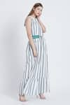 Bohobi_White Cotton Printed Stripe Round Vacation Mode Dress _at_Aza_Fashions