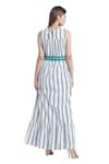 Buy_Bohobi_White Cotton Printed Stripe Round Vacation Mode Dress 