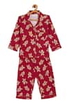 Buy_Bohobi_Red Flannel Printed Gingerbread Night Suit Pyjama Set _at_Aza_Fashions