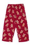 Bohobi_Red Flannel Printed Gingerbread Night Suit Pyjama Set _Online_at_Aza_Fashions