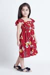 Bohobi_Red Crepe Printed Floral Pretty Dress _at_Aza_Fashions