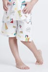 Bohobi_White Cotton Printed Transformers Night Suit Shorts Set _Online_at_Aza_Fashions