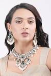 Auraa Trends_Green American Diamond Zircon Blooming Petal Studded Jewellery Set_Online_at_Aza_Fashions