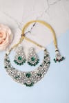 Shop_Auraa Trends_Green Stones, Zari Damask Zircon Encrusted Jewellery Set _at_Aza_Fashions