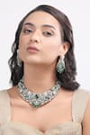 Auraa Trends_Green Stones, Zari Damask Zircon Encrusted Jewellery Set _Online_at_Aza_Fashions