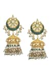 Shop_MAISARA JEWELRY_Green Onyx Jadau Embellished Jhumkas _at_Aza_Fashions