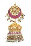 Shop_MAISARA JEWELRY_Red Kundan Embellished Jhumkas _at_Aza_Fashions