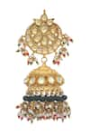 Shop_MAISARA JEWELRY_Gold Plated Kundan Embellished Cutwork Jhumkas _at_Aza_Fashions