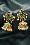 Shop_MAISARA JEWELRY_Green Jadau Embellished Dangler Jhumkas_at_Aza_Fashions