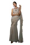 Vaishali Agarwal_Grey Georgette Embroidery Sequins Round Neck Pre-draped Saree With Blouse _Online_at_Aza_Fashions