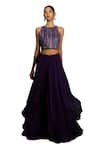 Buy_Vaishali Agarwal_Purple Crop Top Semi Raw Silk Embroidery Sequins Halter Neck With Skirt _Online_at_Aza_Fashions