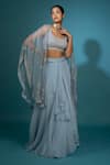 Buy_Vaishali Agarwal_Blue Organza Embroidery Sequins Scoop Neck Draped Skirt And Cape Set _at_Aza_Fashions