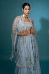 Shop_Vaishali Agarwal_Blue Organza Embroidery Sequins Scoop Neck Draped Skirt And Cape Set _at_Aza_Fashions