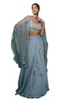 Buy_Vaishali Agarwal_Blue Organza Embroidery Sequins Scoop Neck Draped Skirt And Cape Set _Online_at_Aza_Fashions