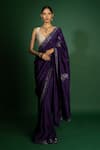 Buy_Vaishali Agarwal_Purple Dupion Silk Embroidery Sequins Sweetheart Neck Flower Saree With Blouse _at_Aza_Fashions