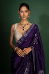 Shop_Vaishali Agarwal_Purple Dupion Silk Embroidery Sequins Sweetheart Neck Flower Saree With Blouse _at_Aza_Fashions