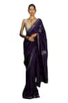 Vaishali Agarwal_Purple Dupion Silk Embroidery Sequins Sweetheart Neck Flower Saree With Blouse _Online_at_Aza_Fashions