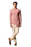 Philocaly_Pink Suiting Plain Kshitij Asymmetric Hem Bandhgala _at_Aza_Fashions