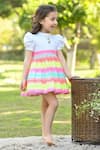 Shop_The Pony & Peony Co._Multi Color Cotton Lycra Print Rainbow Striped Dress  _at_Aza_Fashions