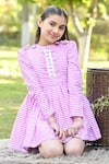 The Pony & Peony Co._Pink Cotton Print Striped Candy Bow Embellished Dress  _at_Aza_Fashions