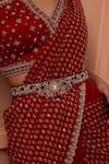 Buy_Isha Gupta Tayal_Red Jewel Stones Mangal Embroidered Belt _at_Aza_Fashions