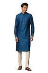 Philocaly_Blue Silk Blend Embroidery Abstract Rayaan Kurta _Online