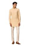 Buy_Philocaly_Yellow Cotton Silk Blend Plain Panth Short Kurta _Online_at_Aza_Fashions