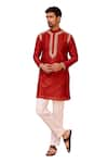 Isha Gupta Tayal_Red Kurta Pure Chanderi Silk Embroidered Dori Marodi Work And Pant Set  _Online_at_Aza_Fashions