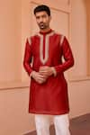 Buy_Isha Gupta Tayal_Red Pure Chanderi Silk Embroidered Dori Marodi Work Short Kurta  _at_Aza_Fashions