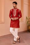 Shop_Isha Gupta Tayal_Red Pure Chanderi Silk Embroidered Dori Marodi Work Short Kurta  _Online_at_Aza_Fashions