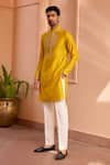 Buy_Isha Gupta Tayal_Yellow Kurta Pure Chanderi Silk Embroidered Marodi Work And Pant Set  _at_Aza_Fashions