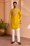 Isha Gupta Tayal_Yellow Kurta Pure Chanderi Silk Embroidered Marodi Work And Pant Set  _Online_at_Aza_Fashions