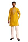 Isha Gupta Tayal_Yellow Kurta Pure Chanderi Silk Embroidered Marodi Work And Pant Set  _at_Aza_Fashions