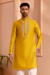 Buy_Isha Gupta Tayal_Yellow Pure Chanderi Silk Embroidered Dori Marodi Kurta _at_Aza_Fashions