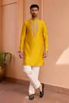 Shop_Isha Gupta Tayal_Yellow Pure Chanderi Silk Embroidered Dori Marodi Kurta  _Online_at_Aza_Fashions