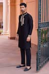 Buy_Isha Gupta Tayal_Black Pure Chanderi Silk Embroidered Dori Marodi Kurta And Pant Set  _at_Aza_Fashions