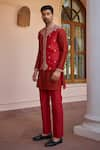 Isha Gupta Tayal_Red Pure Chanderi Silk Embroidered Dori Marodi And Work Bundi Kurta Set  _Online_at_Aza_Fashions