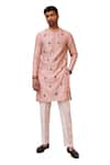 Isha Gupta Tayal_Pink Kurta Pure Chanderi Silk Embroidered Dori Thread And Pant Set  _Online_at_Aza_Fashions