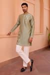 Buy_Isha Gupta Tayal_Green Kurta Pure Chanderi Silk Embroidered Dori And Pant Set  _at_Aza_Fashions