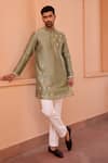 Buy_Isha Gupta Tayal_Green Pure Chanderi Silk Embroidered Dori Marodi Kurta _at_Aza_Fashions