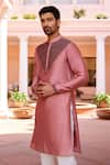 Isha Gupta Tayal_Pink Pure Chanderi Silk Embroidered Thread Straight Kurta _at_Aza_Fashions