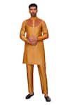 Isha Gupta Tayal_Gold Pure Chanderi Silk Embroidered Dori Short Kurta And Pant Set _at_Aza_Fashions