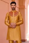 Buy_Isha Gupta Tayal_Gold Pure Chanderi Silk Embroidered Dori Short Kurta And Pant Set 