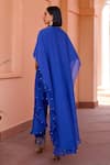 Shop_Isha Gupta Tayal_Blue Kurta And Pant Linen Satin Embroidered Tilla Hoor Cape With Set  _at_Aza_Fashions