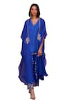 Shop_Isha Gupta Tayal_Blue Kurta And Pant Linen Satin Embroidered Tilla Hoor Cape With Set  _Online_at_Aza_Fashions