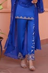 Buy_Isha Gupta Tayal_Blue Kurta And Pant Linen Satin Embroidered Tilla V Neck Hoor Cape With Set 