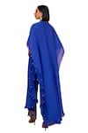 Shop_Isha Gupta Tayal_Blue Kurta And Pant Linen Satin Embroidered Tilla V Neck Hoor Cape With Set 