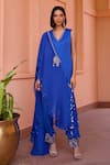 Buy_Isha Gupta Tayal_Blue Kurta And Pant Linen Satin Embroidered Tilla Hoor Cape With Set  _Online