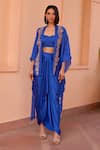 Buy_Isha Gupta Tayal_Blue Top Satin Organza Embroidered Tilla Sweetheart Naazni Kimono Skirt Set _at_Aza_Fashions