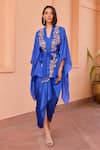 Shop_Isha Gupta Tayal_Blue Top Satin Organza Embroidered Tilla Sweetheart Naazni Kimono Skirt Set _at_Aza_Fashions